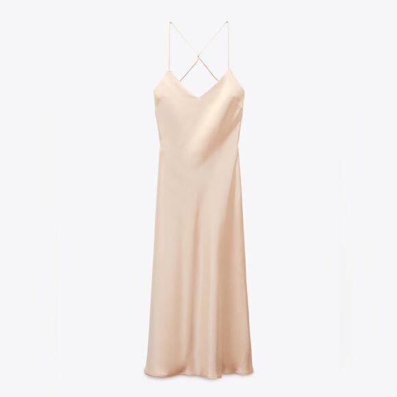 ZARA SATIN SLIP DRESS SALMON PINK - Picture 9 of 12